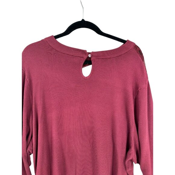 Torrid Top Size 5 Maroon Long Sleeve Lace Keyhole Pullover Mock‎ Neck Sweater - Picture 7 of 10